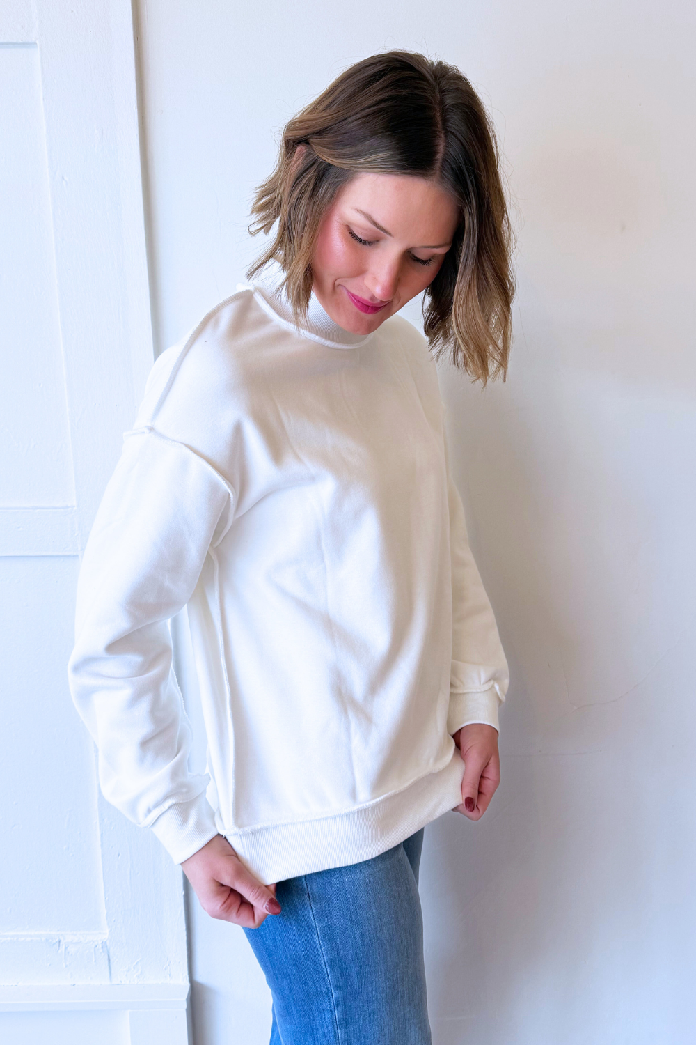 Oversize Drop Shoulder Reversible Mock Neck Sweatshirt - The 308 Boutique