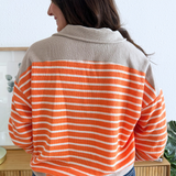 Collared Long Sleeve Cloudy Knit Stripe Top