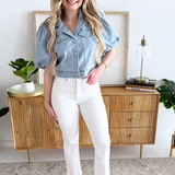 Puff Sleeve Cropped Trucker Jacket