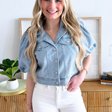 Puff Sleeve Cropped Trucker Jacket