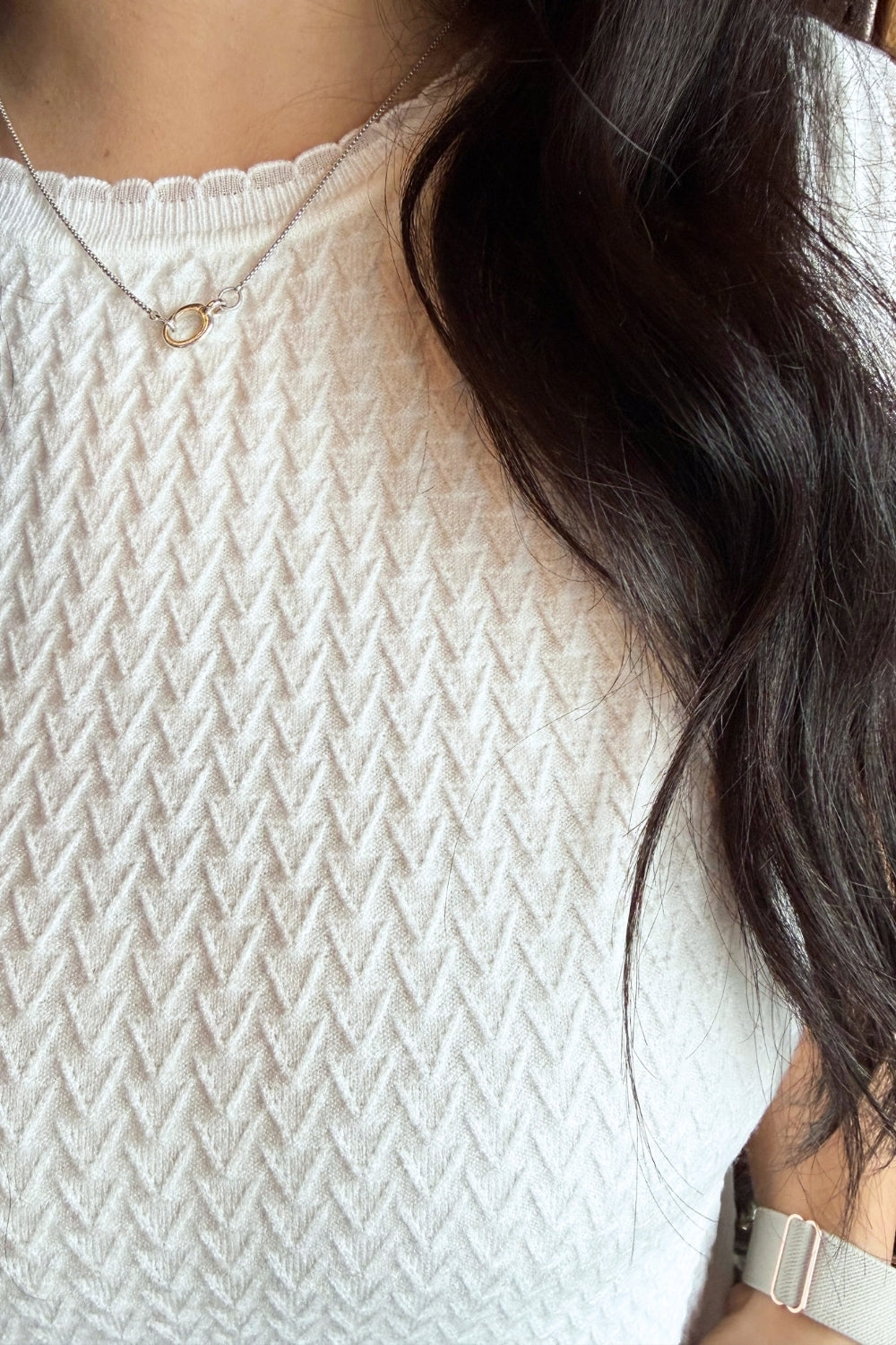 Jacquard Knit Sweater Tank w/ Scallop Trim