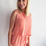 Cotton Gauze Button Down Sleeveless Top