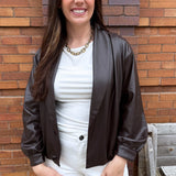 Vegan Leather Cuffed Sleeve Bubble Hem Jacket