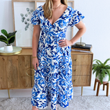 V-Neck Flutter Sleeve Midi Dress