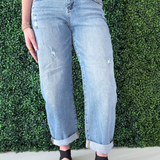 Slouchy Ankle Length Barrel Jeans with Cuffs
