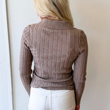 Ribbed Polo Half Button Sweater Top