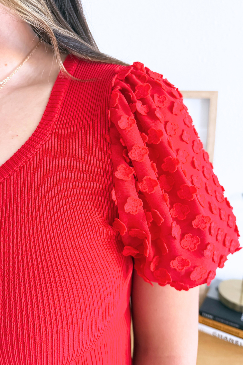 3D Floral Short Sleeve Knit Top