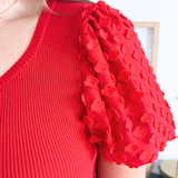 3D Floral Short Sleeve Knit Top