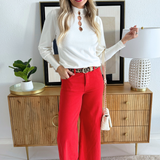 Button Detail Mock Neck Long Sleeve