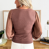 Long Sleeve Woven Combo Sweater