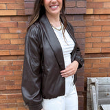 Vegan Leather Cuffed Sleeve Bubble Hem Jacket
