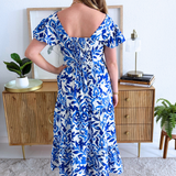 V-Neck Flutter Sleeve Midi Dress