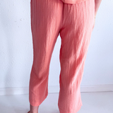 Cotton Gauze Cropped Pants with Drawstring