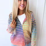 Multi Stripe Zip Sweater Hoodie