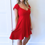 Flutter Cap Sleeve V Neck Dress