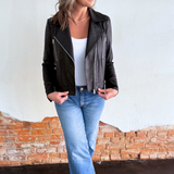 Liquid Leather Zip Cuff Moto Waist Jacket - The 308 Boutique