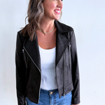 Liquid Leather Zip Cuff Moto Waist Jacket - The 308 Boutique