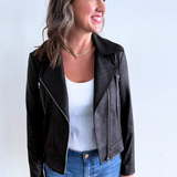 Liquid Leather Zip Cuff Moto Waist Jacket - The 308 Boutique