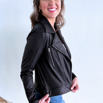 Liquid Leather Zip Cuff Moto Waist Jacket - The 308 Boutique