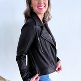 Liquid Leather Zip Cuff Moto Waist Jacket - The 308 Boutique