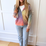 Multi Stripe Zip Sweater Hoodie