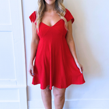 Flutter Cap Sleeve V Neck Dress