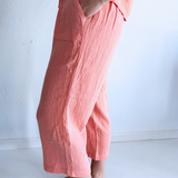 Cotton Gauze Cropped Pants with Drawstring