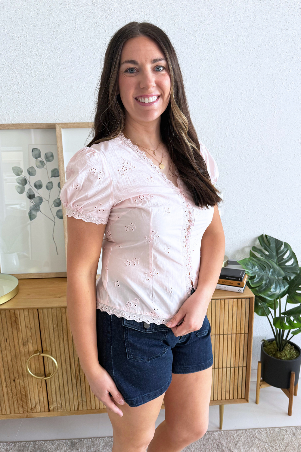 Eyelet Button Up Blouse