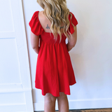 Flutter Cap Sleeve V Neck Dress