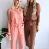 Cotton Gauze Button Down Sleeveless Top