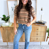 Striped Short Sleeve Sweater Top