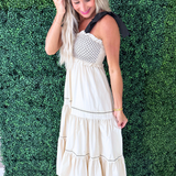 Smocked Sleeveless Midi Dress