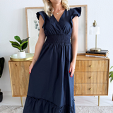 Ruffle Sleeve V-Neck Midi Dress