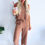 Cotton Gauze Button Down Sleeveless Top