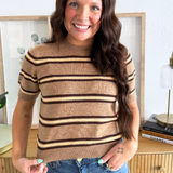 Striped Short Sleeve Sweater Top