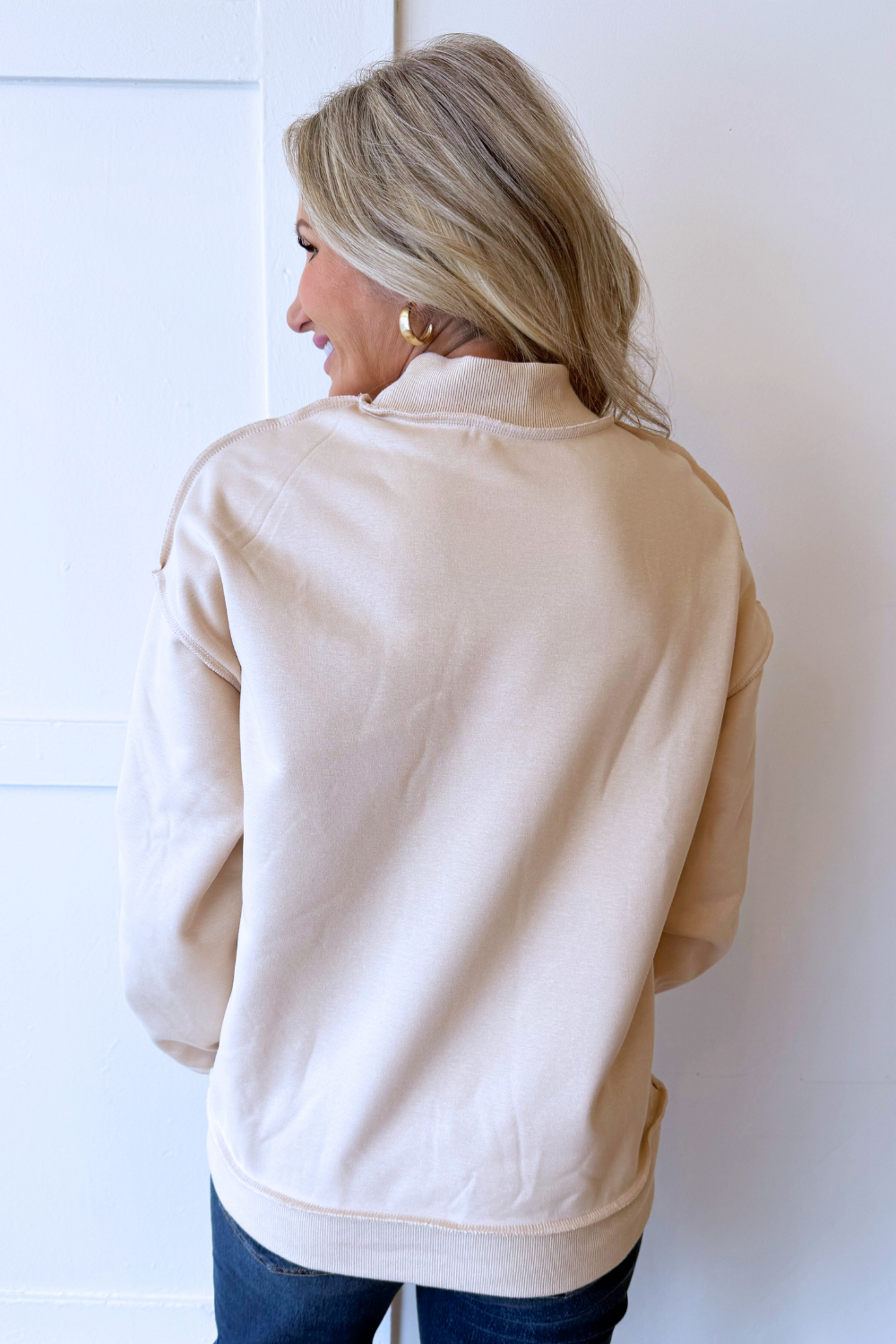 Oversize Drop Shoulder Reversible Mock Neck Sweatshirt - The 308 Boutique