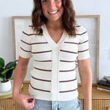 V-Neck Ribbed Short Sleeve Sweater