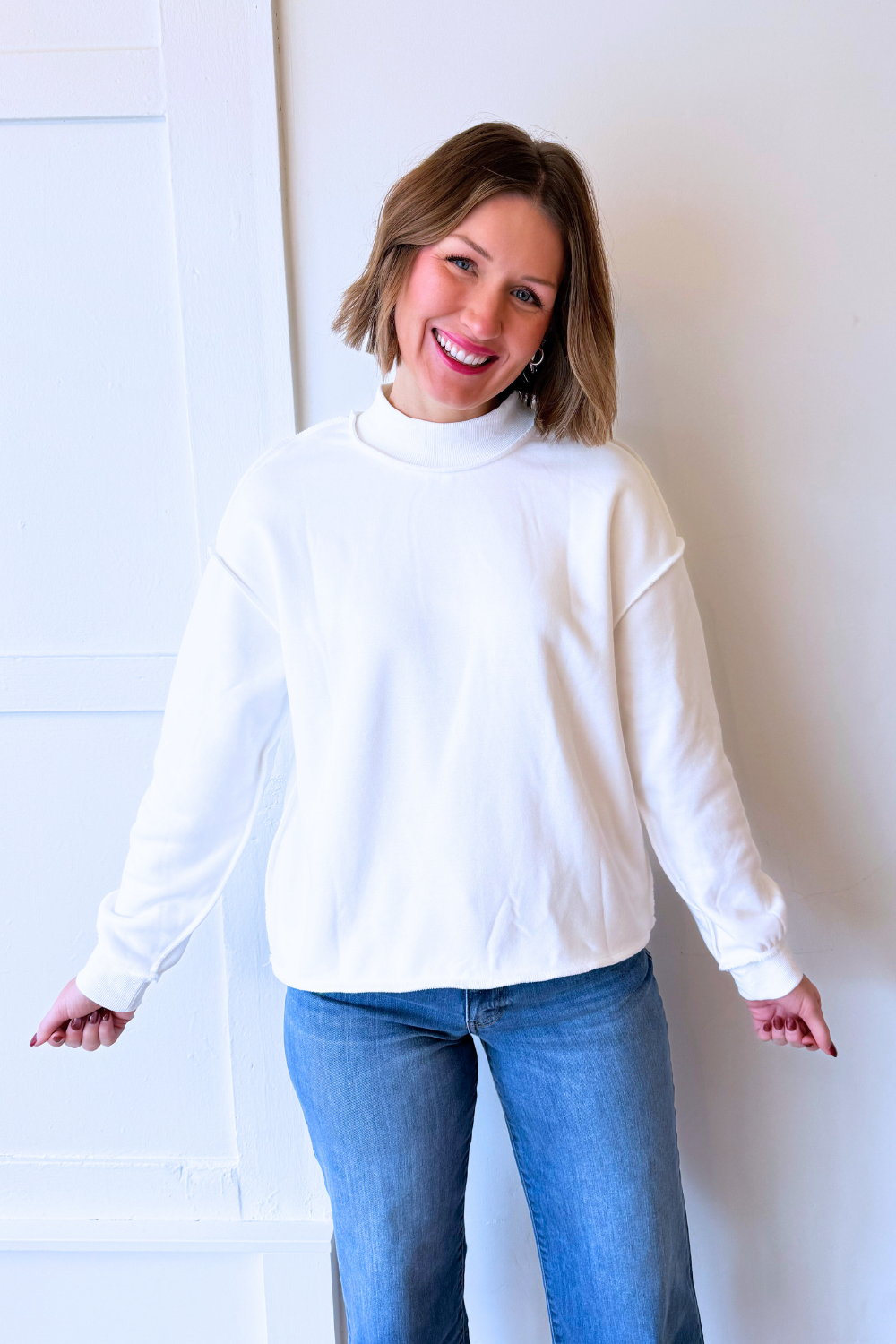 Oversize Drop Shoulder Reversible Mock Neck Sweatshirt