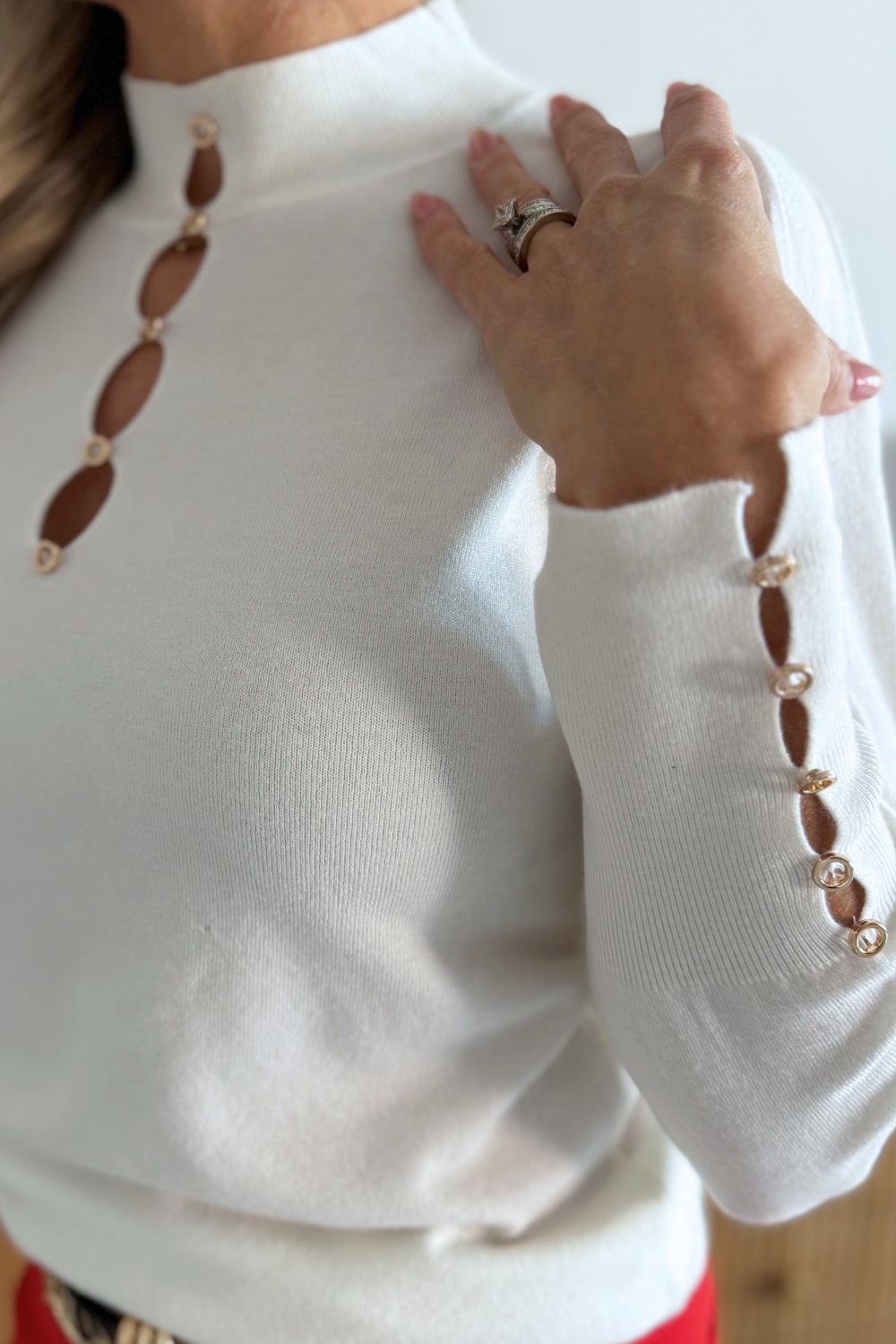 Button Detail Mock Neck Long Sleeve