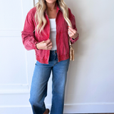 Front Zip Up Spread Collar Washed Jacket