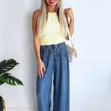 Washed Light Weight Denim Wide Leg Pants