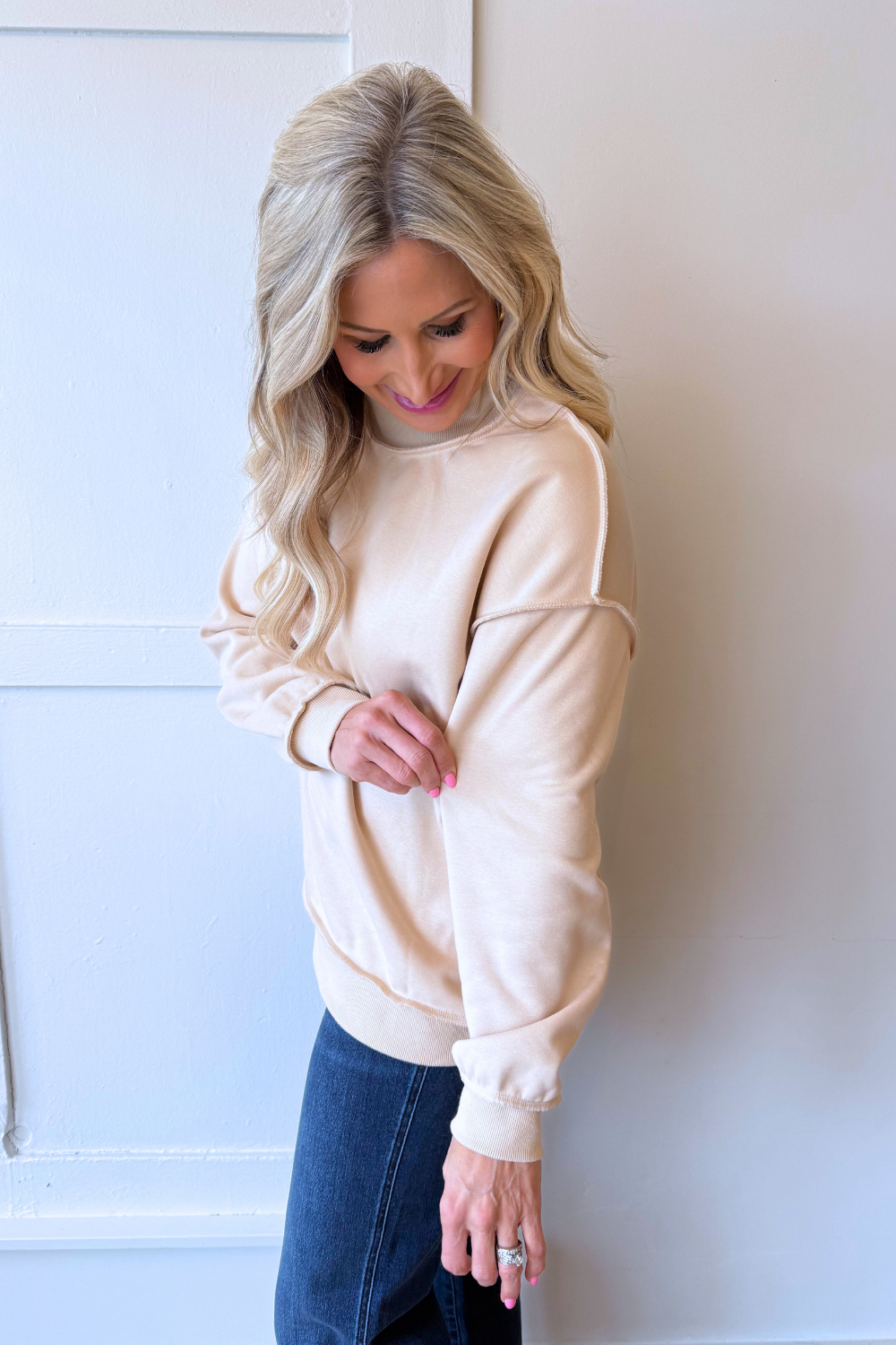 Oversize Drop Shoulder Reversible Mock Neck Sweatshirt - The 308 Boutique