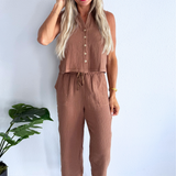 Cotton Gauze Cropped Pants with Drawstring