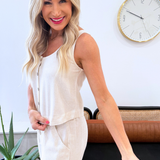 Linen Blend Button Up Sleeveless Top