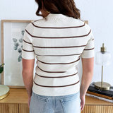 V-Neck Ribbed Short Sleeve Sweater