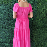 V Neck Raglan Flutter Sleeve Solid Tiered Maxi Dress