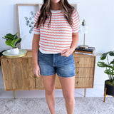 Crochet Striped Short Sleeve Top
