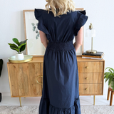 Ruffle Sleeve V-Neck Midi Dress