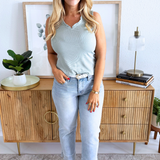 V-Neck Frilled Sleeveless Top