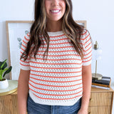 Crochet Striped Short Sleeve Top